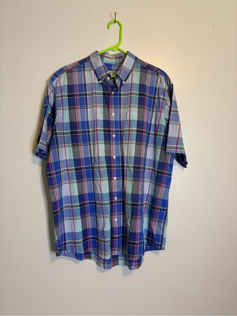 Jos. A. Bank Blue and Navy Plaid Short-Sleeve Button-Down Shirt lp